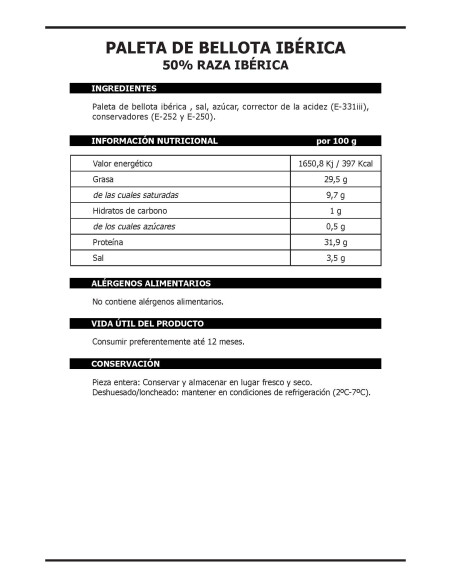 Paleta de Bellota Ibérica 50% Raza Ibérica Selección 30 Meses-1