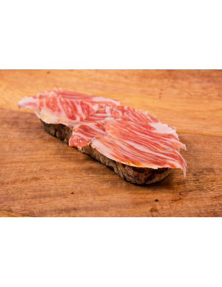 Jamón de Bellota Ibérico 100% Raza Ibérica Etiqueta Negra Cortado a Cuchillo 100 GRS-1