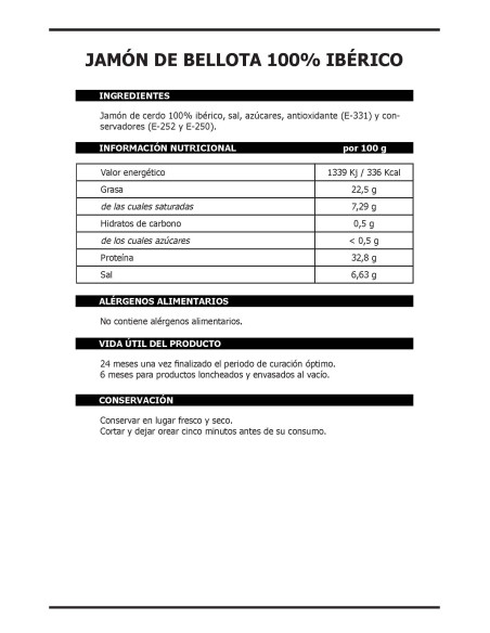 Jamón de Bellota Ibérico 100% Raza Ibérica Etiqueta Negra Cortado a Cuchillo 100 GRS-2