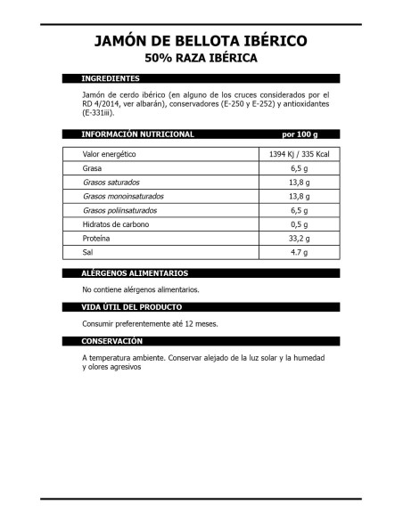 Jamón de Bellota Ibérico 50% Raza Ibérica Etiqueta Roja Cortado a Cuchillo 100 GRS-2