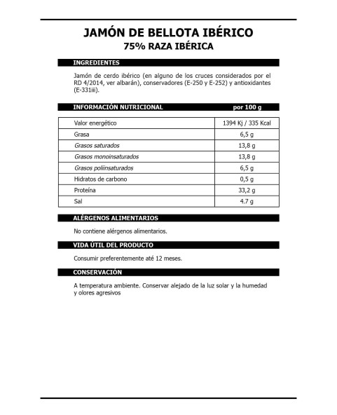 Jamón de Bellota Ibérico 75% Raza Ibérica Selección D.O. Guijuelo DESHUESADO-2