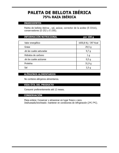 Paleta de Bellota Ibérica 75% Raza Ibérica Selección D.O. Guijuelo DESHUESADA-1